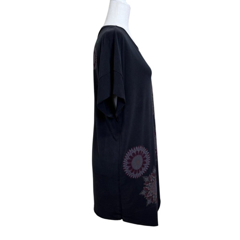 Desigual Womens Top Black Asymmetrical Hem Mandala Print Tunic Size M - Picture 2 of 8